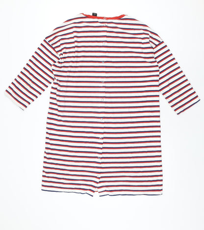 Monki Womens White Striped Cotton T-Shirt Dress Size S Round Neck Snap