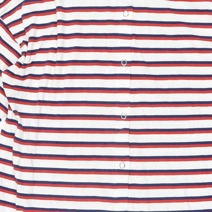 Monki Womens White Striped Cotton T-Shirt Dress Size S Round Neck Snap