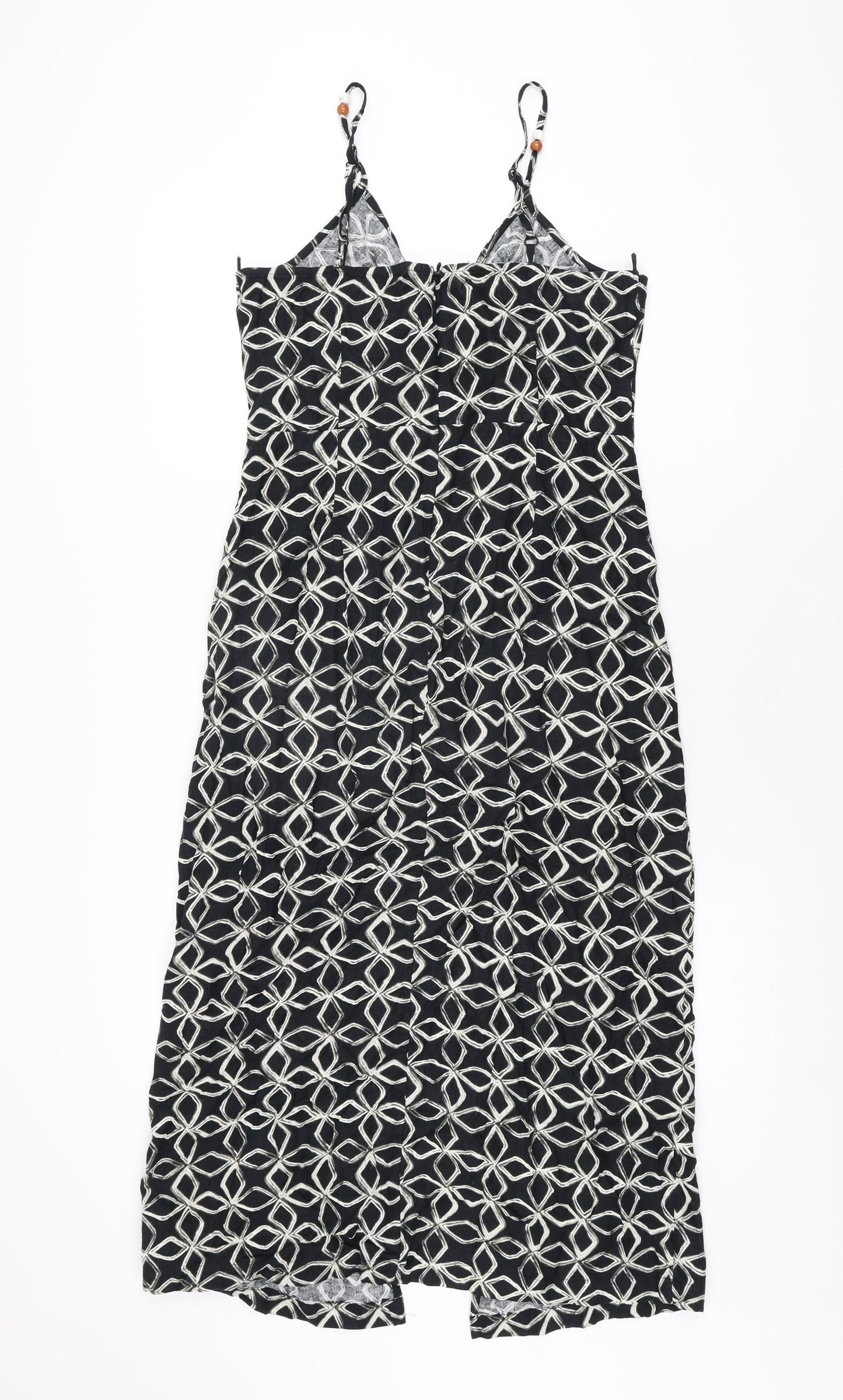 Marks and Spencer Womens Black Geometric Viscose A-Line Size 10 V-Neck Zip