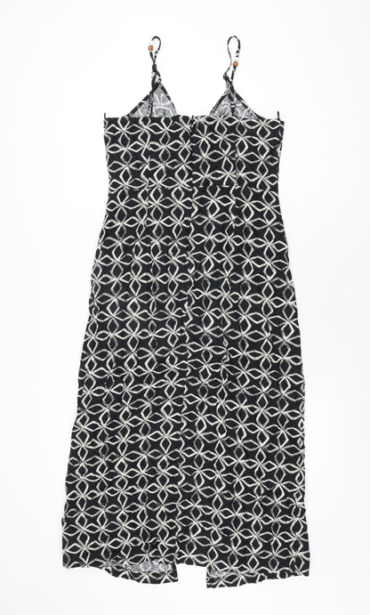 Marks and Spencer Womens Black Geometric Viscose A-Line Size 10 V-Neck Zip