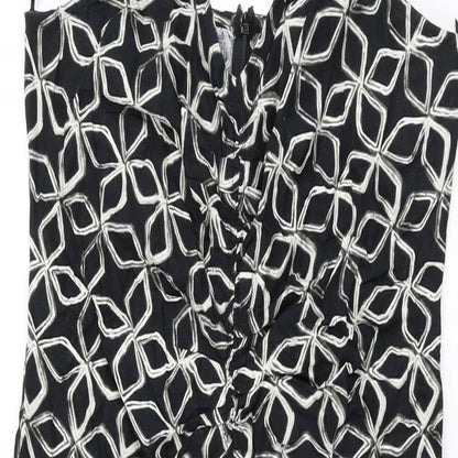 Marks and Spencer Womens Black Geometric Viscose A-Line Size 10 V-Neck Zip