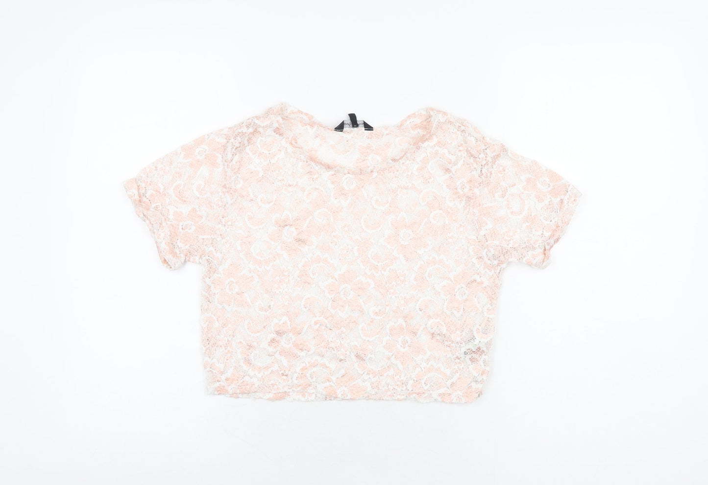 Candy Couture Girls Pink Floral Polyester Cropped T-Shirt Size 15 Years Round Neck Pullover