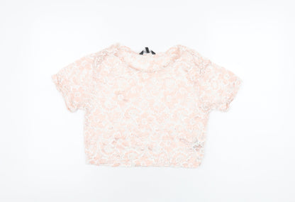 Candy Couture Girls Pink Floral Polyester Cropped T-Shirt Size 15 Years Round Neck Pullover