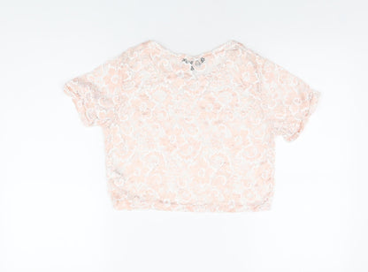 Candy Couture Girls Pink Floral Polyester Cropped T-Shirt Size 15 Years Round Neck Pullover