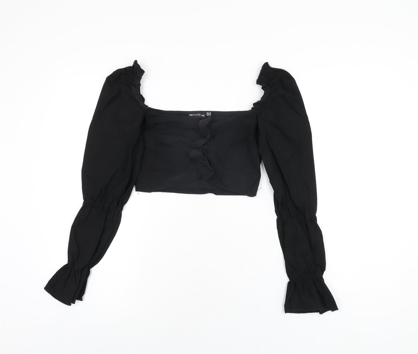 Womens UK Size 10 PRETTYLITTLETHING Black Cropped T-Shirt