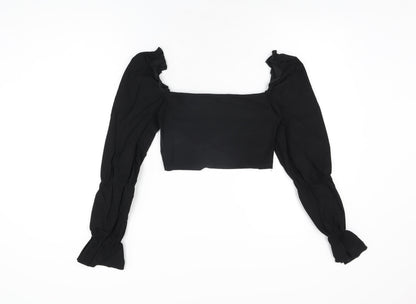 Womens UK Size 10 PRETTYLITTLETHING Black Cropped T-Shirt