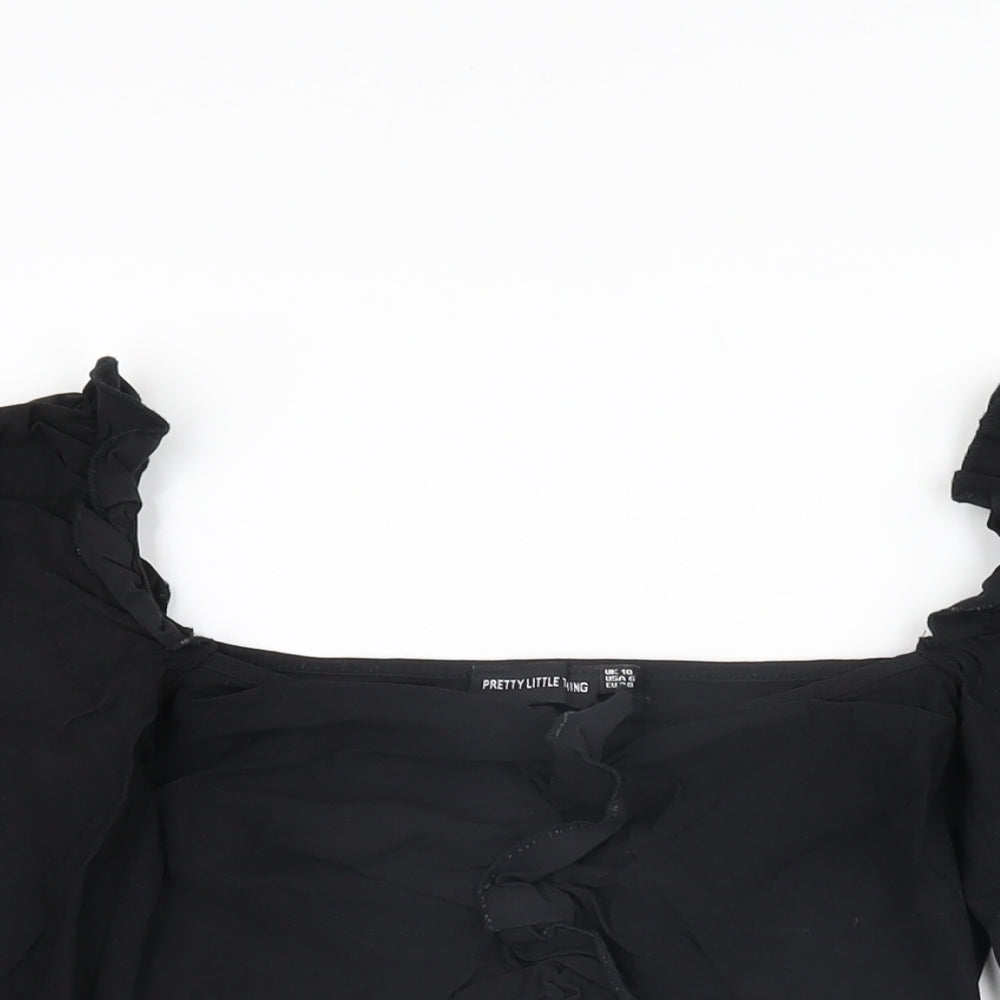 Womens UK Size 10 PRETTYLITTLETHING Black Cropped T-Shirt