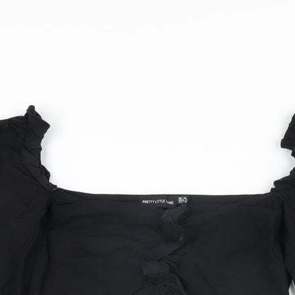 Womens UK Size 10 PRETTYLITTLETHING Black Cropped T-Shirt