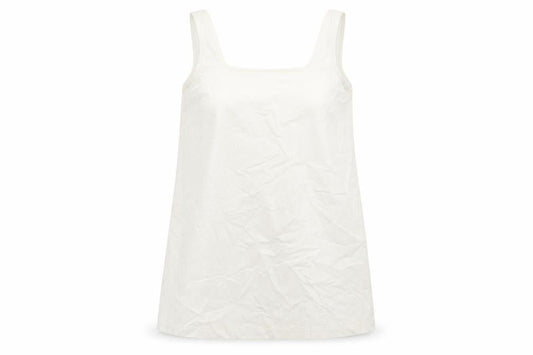 Front view of ASOS women’s ivory cotton shift, size UK 16, square neck zip