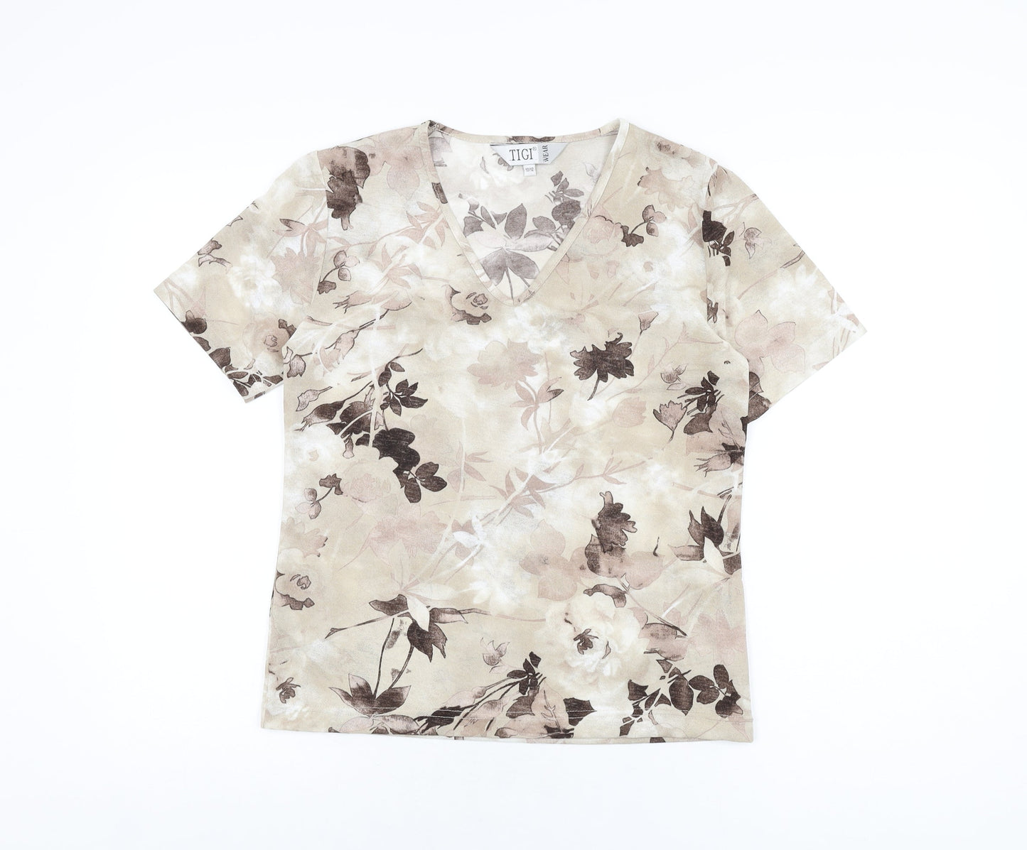Womens UK Size 10 TIGI Beige Basic T-Shirt