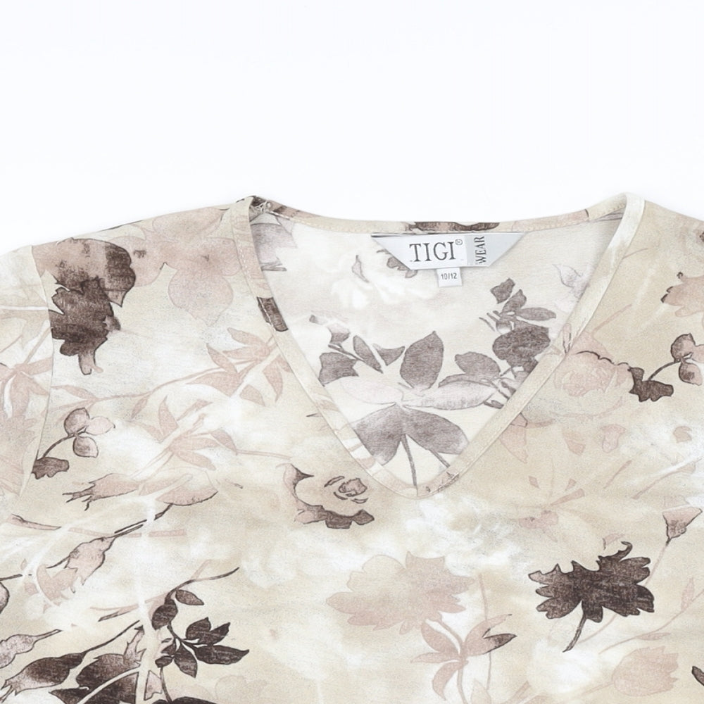 Womens UK Size 10 TIGI Beige Basic T-Shirt