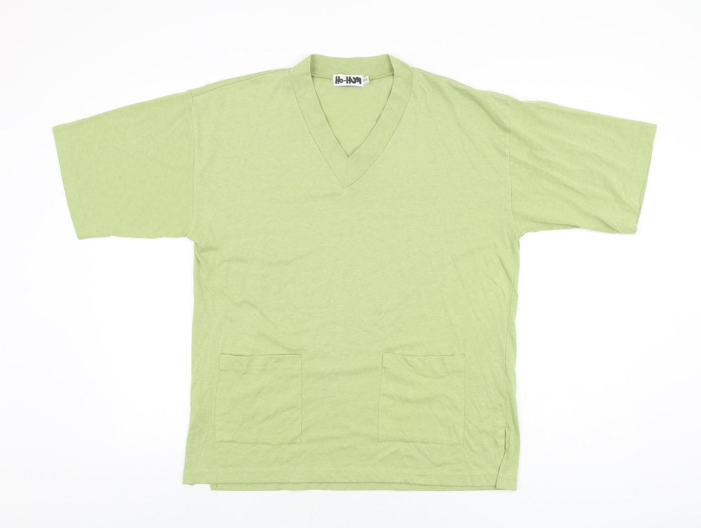 Ho-Hum Womens Green Polyester Basic T-Shirt Size S V-Neck