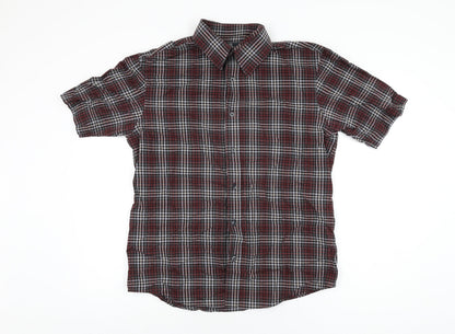 BHS Mens Red Plaid Cotton Button-Up Size M Collared Button