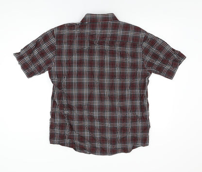 BHS Mens Red Plaid Cotton Button-Up Size M Collared Button