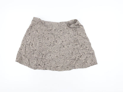 DIANA Womens Brown Floral Acetate Mini Skirt Size 14 Zip