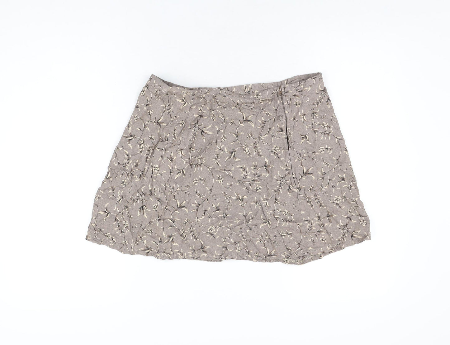 DIANA Womens Brown Floral Acetate Mini Skirt Size 14 Zip