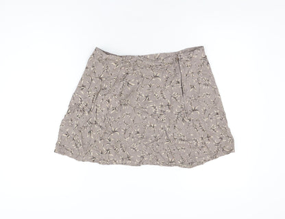 DIANA Womens Brown Floral Acetate Mini Skirt Size 14 Zip