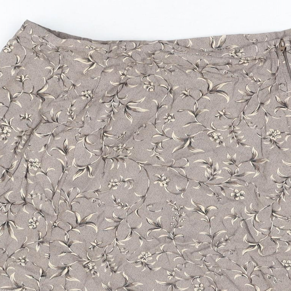 DIANA Womens Brown Floral Acetate Mini Skirt Size 14 Zip
