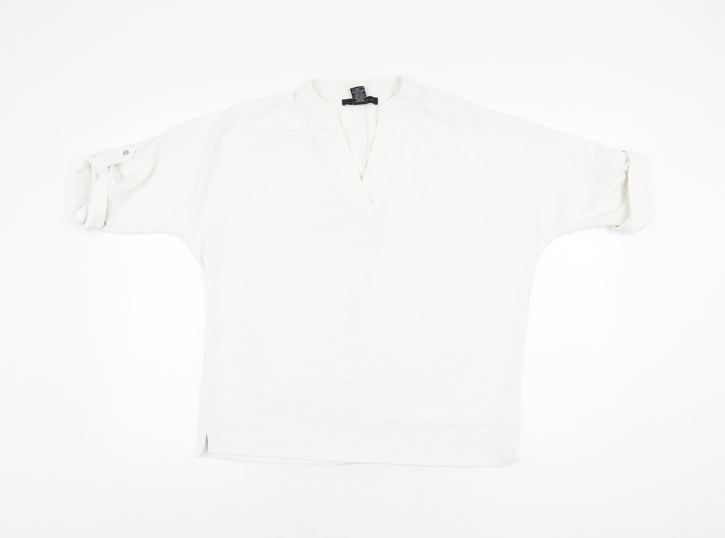 Joan Vass Womens White Polyester Basic Blouse Size S V-Neck