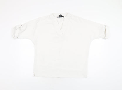 Joan Vass Womens White Polyester Basic Blouse Size S V-Neck