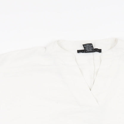 Joan Vass Womens White Polyester Basic Blouse Size S V-Neck