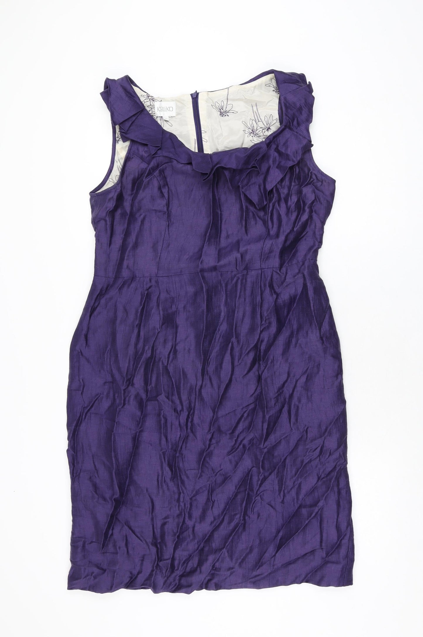 Kaliko Womens Purple Linen Bodycon Size 16 Scoop Neck Zip