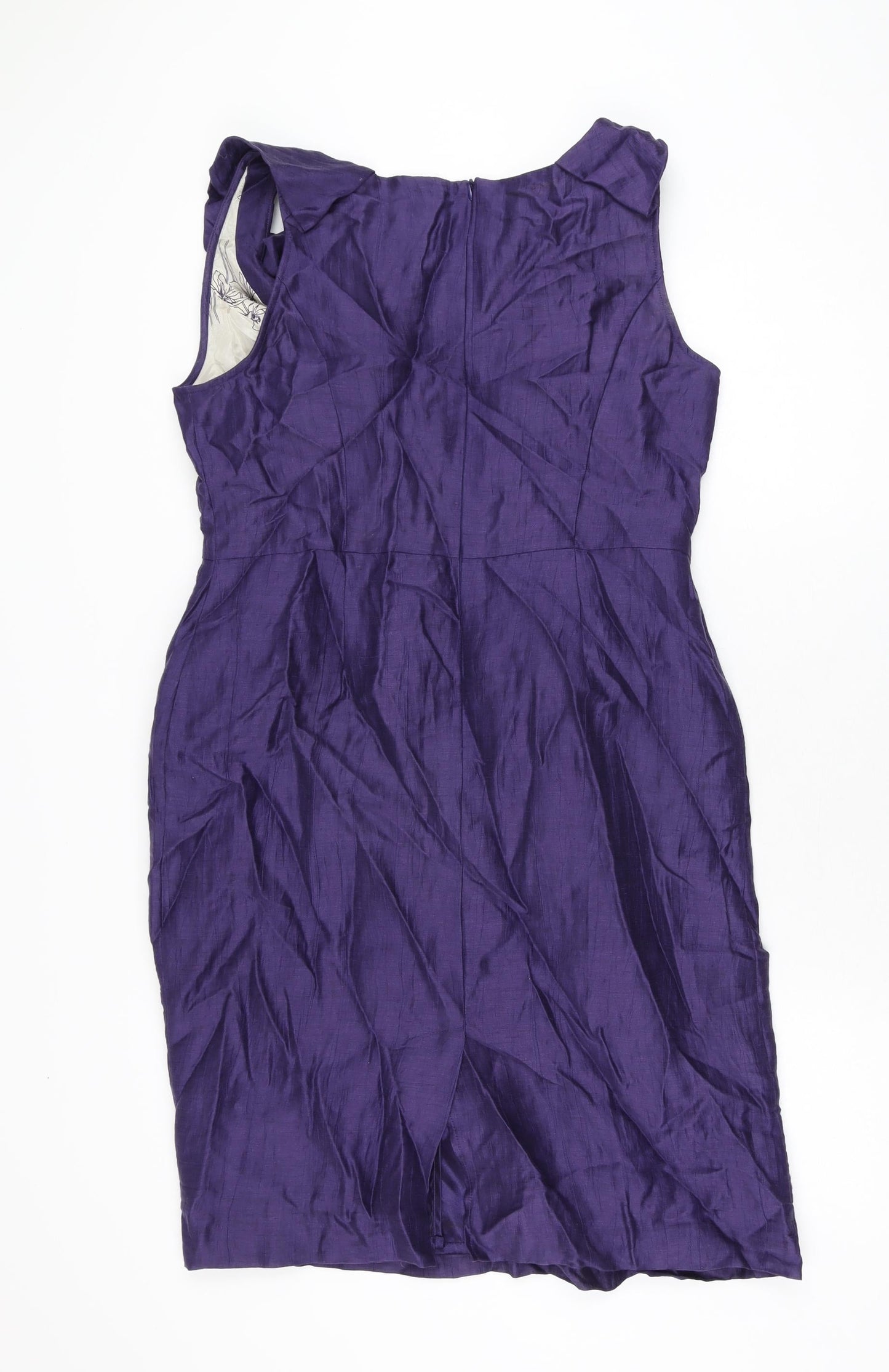 Kaliko Womens Purple Linen Bodycon Size 16 Scoop Neck Zip