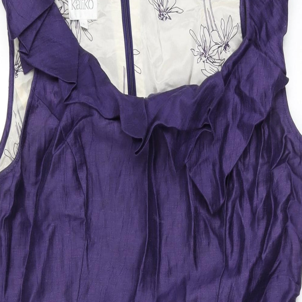 Kaliko Womens Purple Linen Bodycon Size 16 Scoop Neck Zip