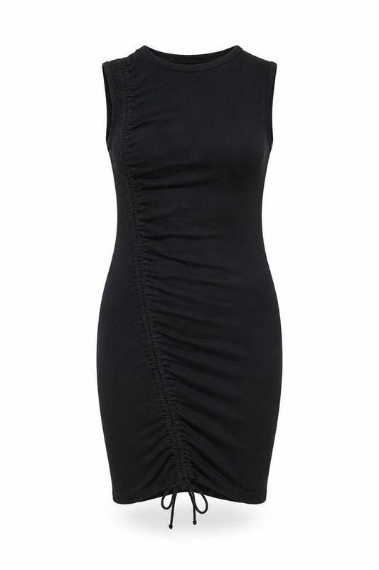 Boohoo Womens Black Cotton Bodycon Size 10 Round Neck Drawstring