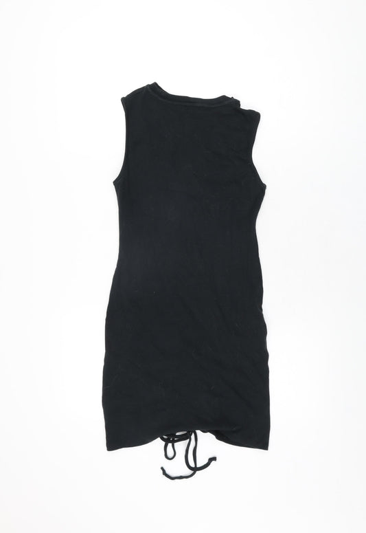 Boohoo Womens Black Cotton Bodycon Size 10 Round Neck Drawstring