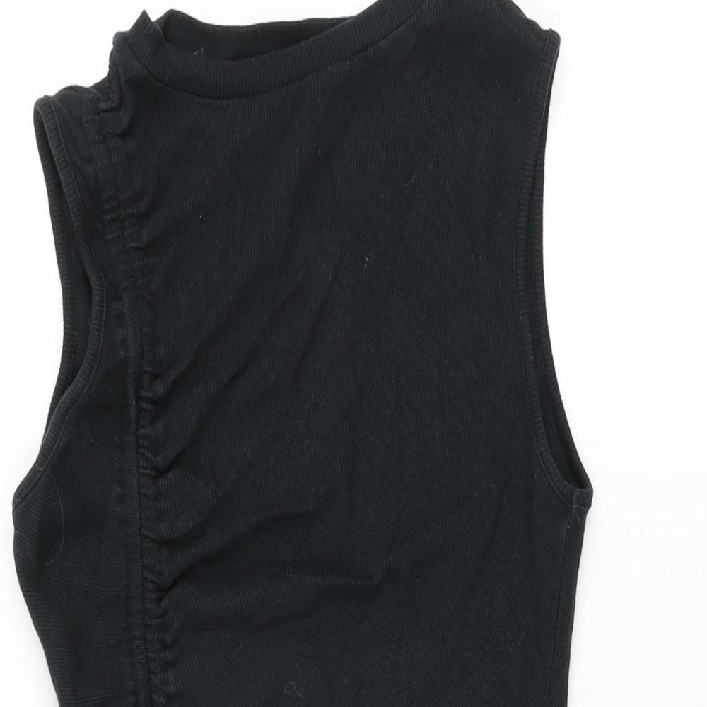 Boohoo Womens Black Cotton Bodycon Size 10 Round Neck Drawstring