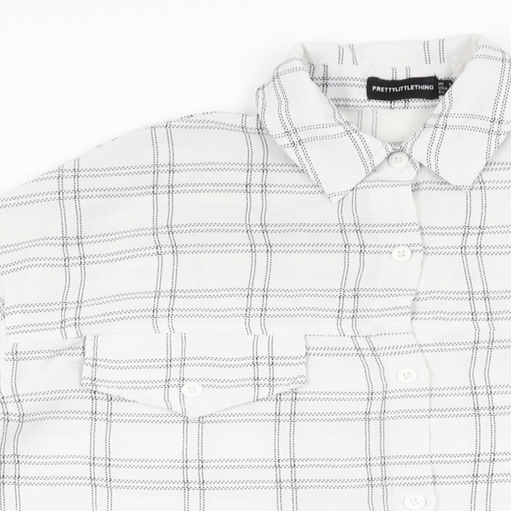 Womens UK Size 8 PRETTYLITTLETHING White Basic Button-Up