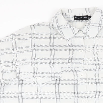 Womens UK Size 8 PRETTYLITTLETHING White Basic Button-Up