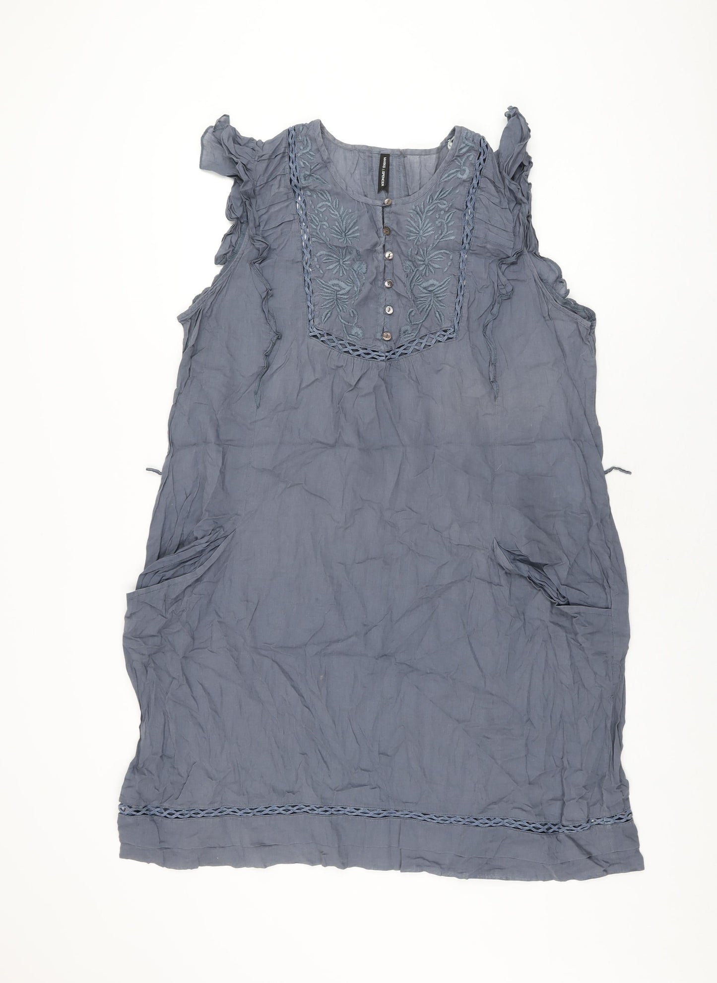 Marks and Spencer Womens Grey Cotton Shift Size 20 Round Neck Button
