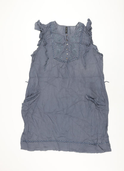 Marks and Spencer Womens Grey Cotton Shift Size 20 Round Neck Button
