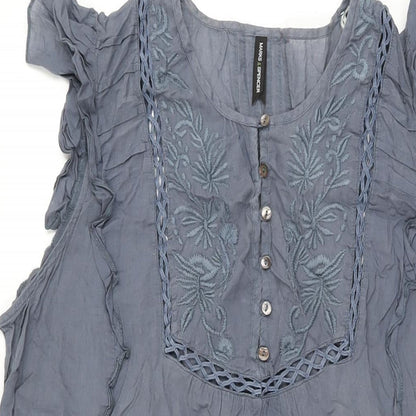 Marks and Spencer Womens Grey Cotton Shift Size 20 Round Neck Button