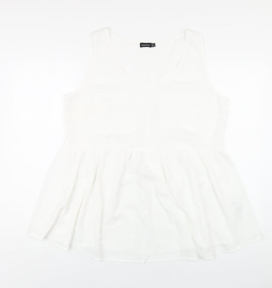 Boohoo Womens White Polyester Basic Tank Size 14 Round Neck