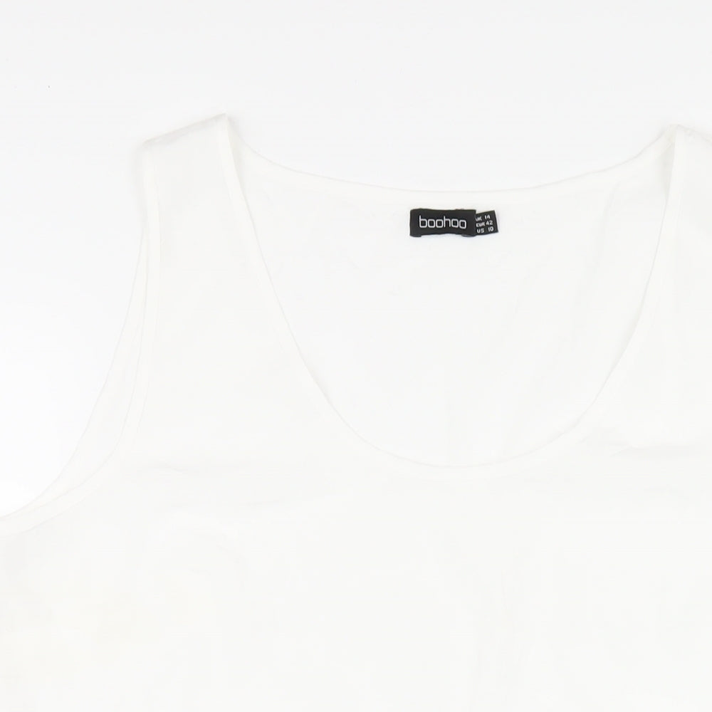 Boohoo Womens White Polyester Basic Tank Size 14 Round Neck