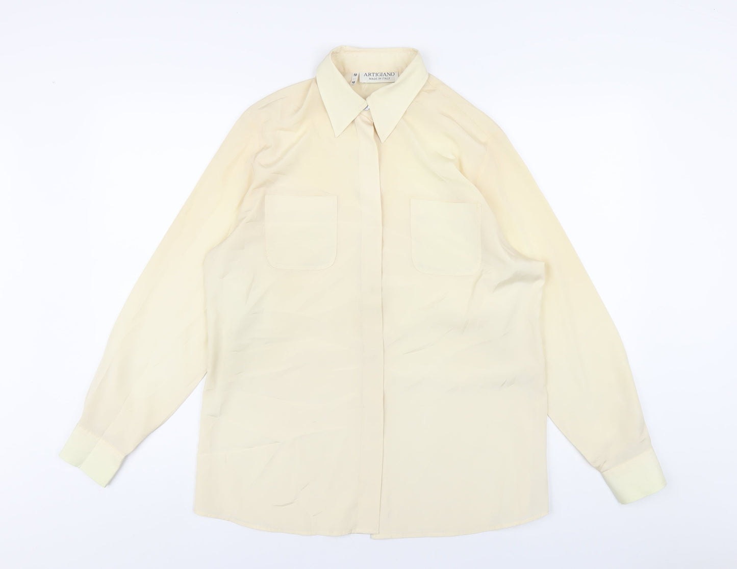 Womens UK Size 10 Artigiano Beige Basic Button-Up