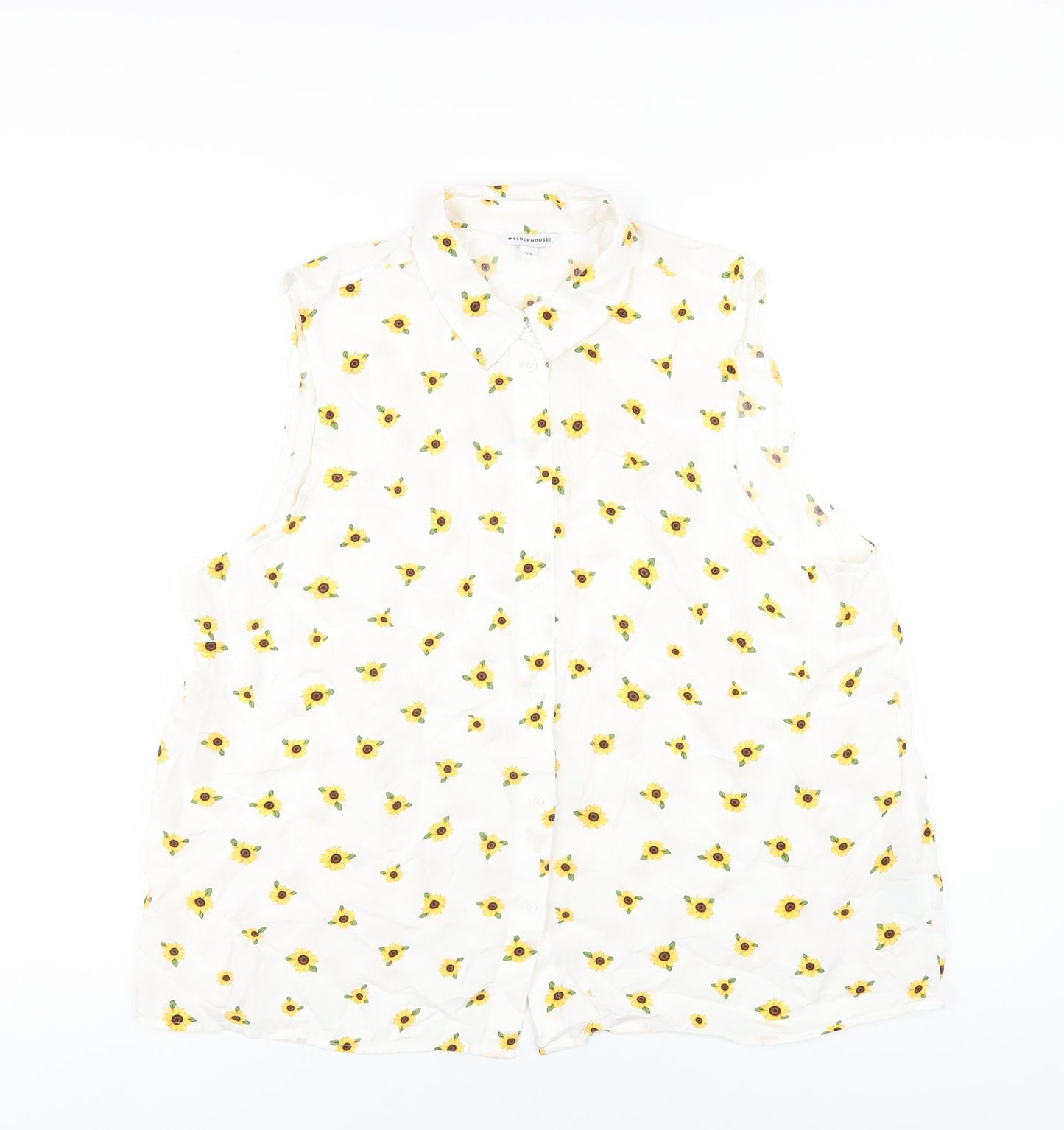 Clockhouse Womens White Geometric Viscose Basic Button-Up Size 12 Collared