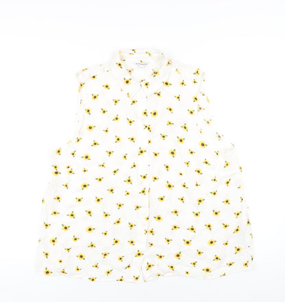 Clockhouse Womens White Geometric Viscose Basic Button-Up Size 12 Collared