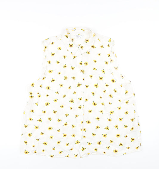 Clockhouse Womens White Geometric Viscose Basic Button-Up Size 12 Collared