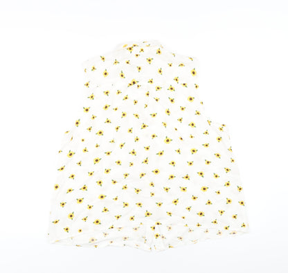 Clockhouse Womens White Geometric Viscose Basic Button-Up Size 12 Collared