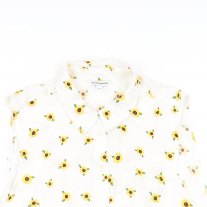 Clockhouse Womens White Geometric Viscose Basic Button-Up Size 12 Collared