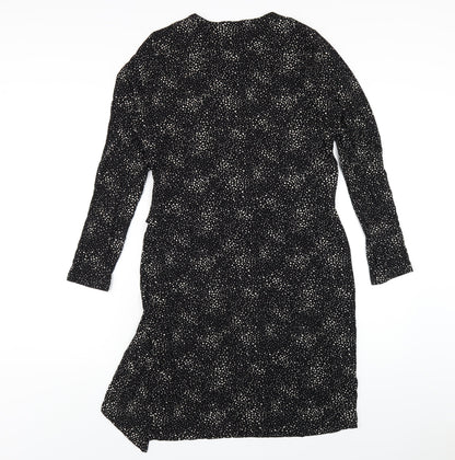 Marks and Spencer Womens Black Geometric Viscose A-Line Size 12 Round Neck Pullover