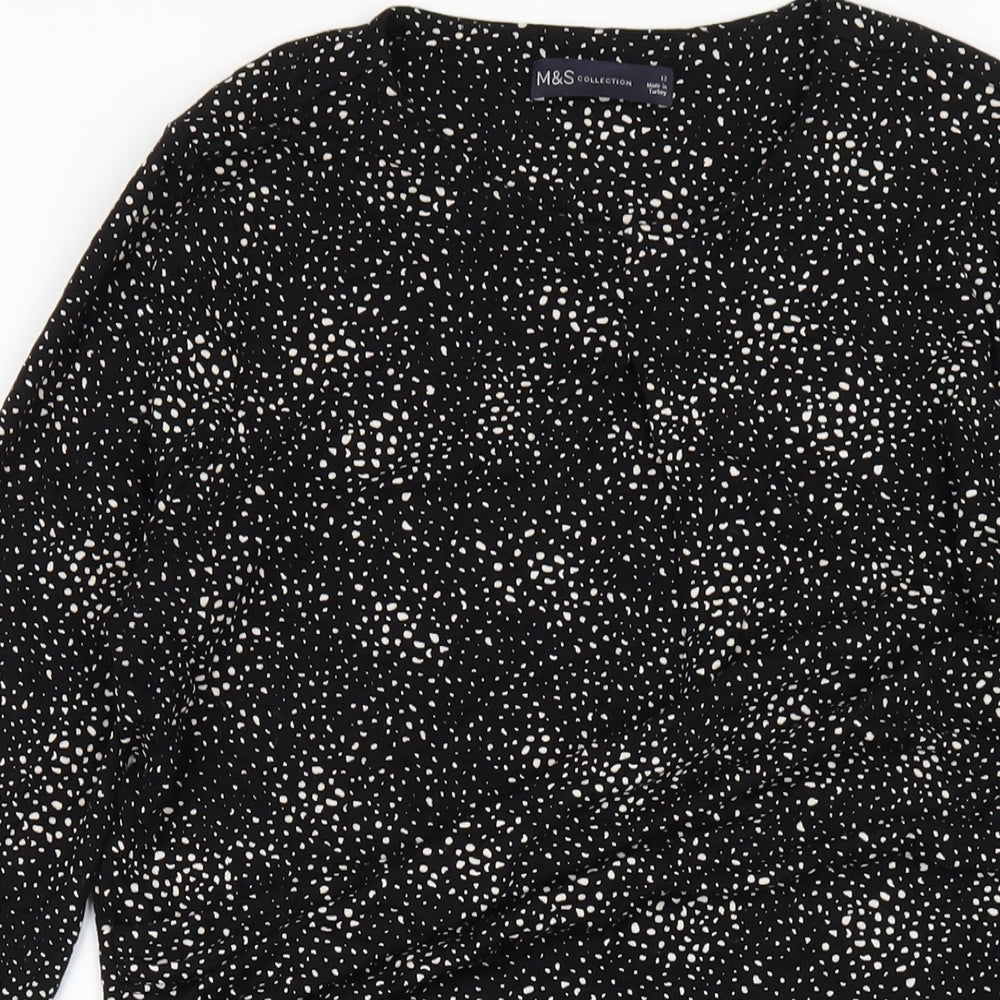 Marks and Spencer Womens Black Geometric Viscose A-Line Size 12 Round Neck Pullover