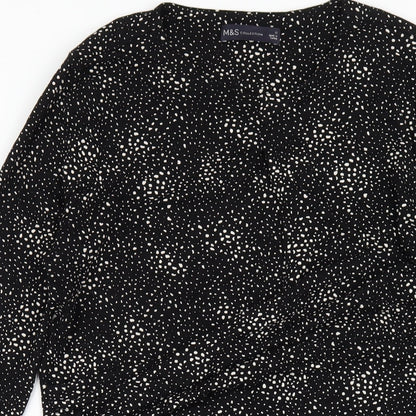Marks and Spencer Womens Black Geometric Viscose A-Line Size 12 Round Neck Pullover