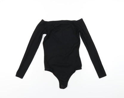 Boohoo Womens Black Polyester Bodysuit One-Piece Size 10 Button