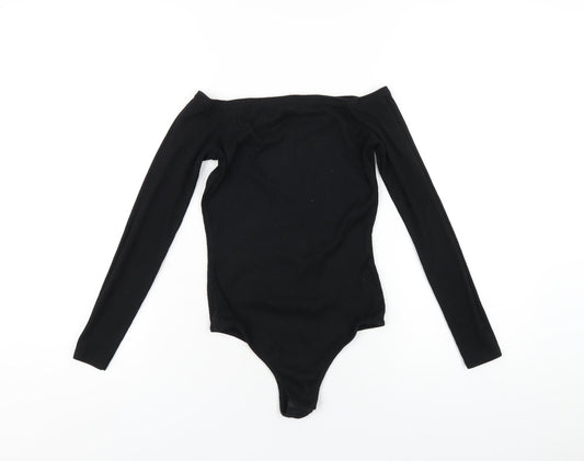 Boohoo Womens Black Polyester Bodysuit One-Piece Size 10 Button