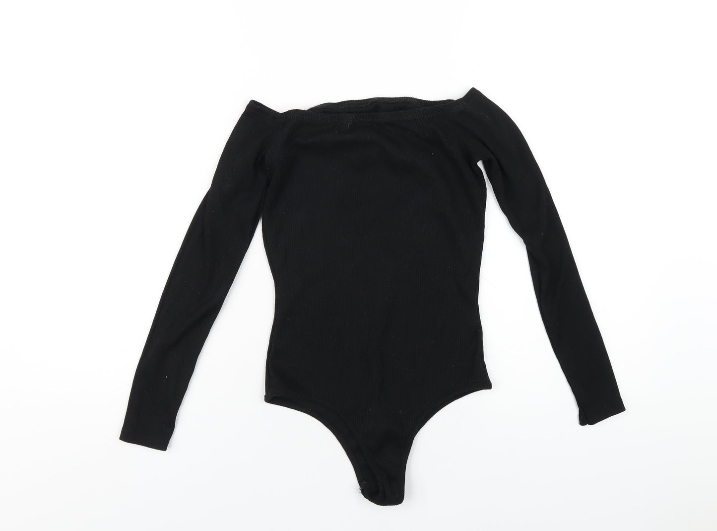 Boohoo Womens Black Polyester Bodysuit One-Piece Size 10 Button